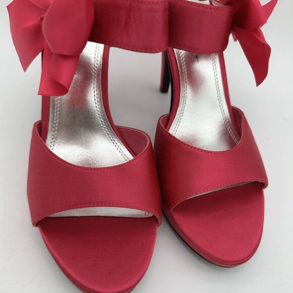 Womens Velvet Heart Fuchsia Satin Heels With Bow Detail Size 11 - Picture 3 of 8